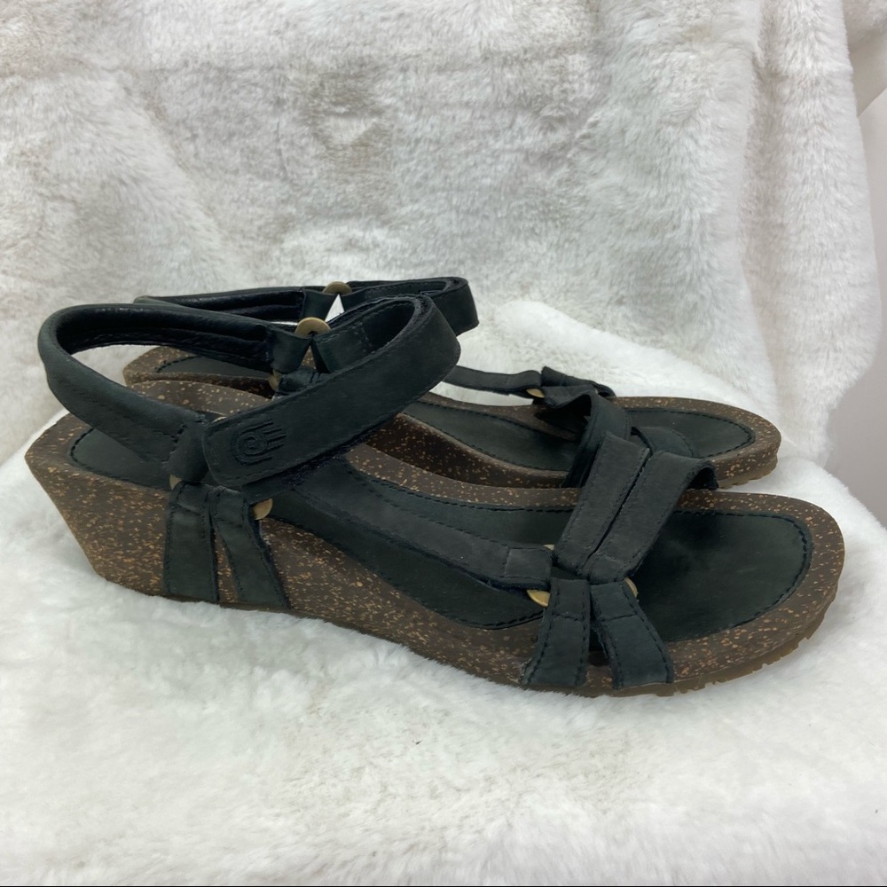 Teva Ventura Women 4220 Charcoal Leather Cork Wedges Strap Ankle Sandals Sz 10 - Picture 3 of 6